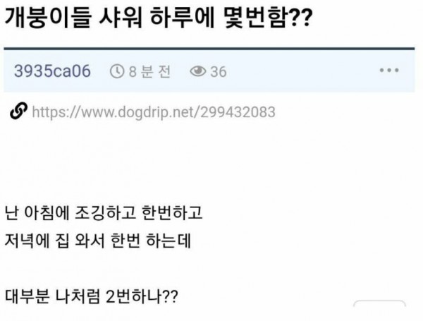 하루에 샤워 몇번함?