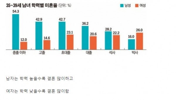 남녀 학력별 미혼율